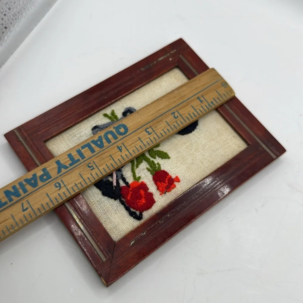 Vintage Embroidered Stitched Telephone Floral Rose Art Picture Frame Art Decor